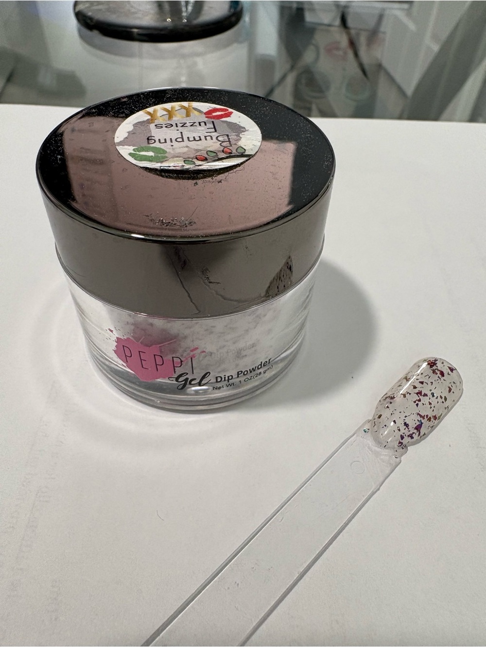 Peppi Gel Bumping Fuzzies clear with colorful fakes dip nail powder